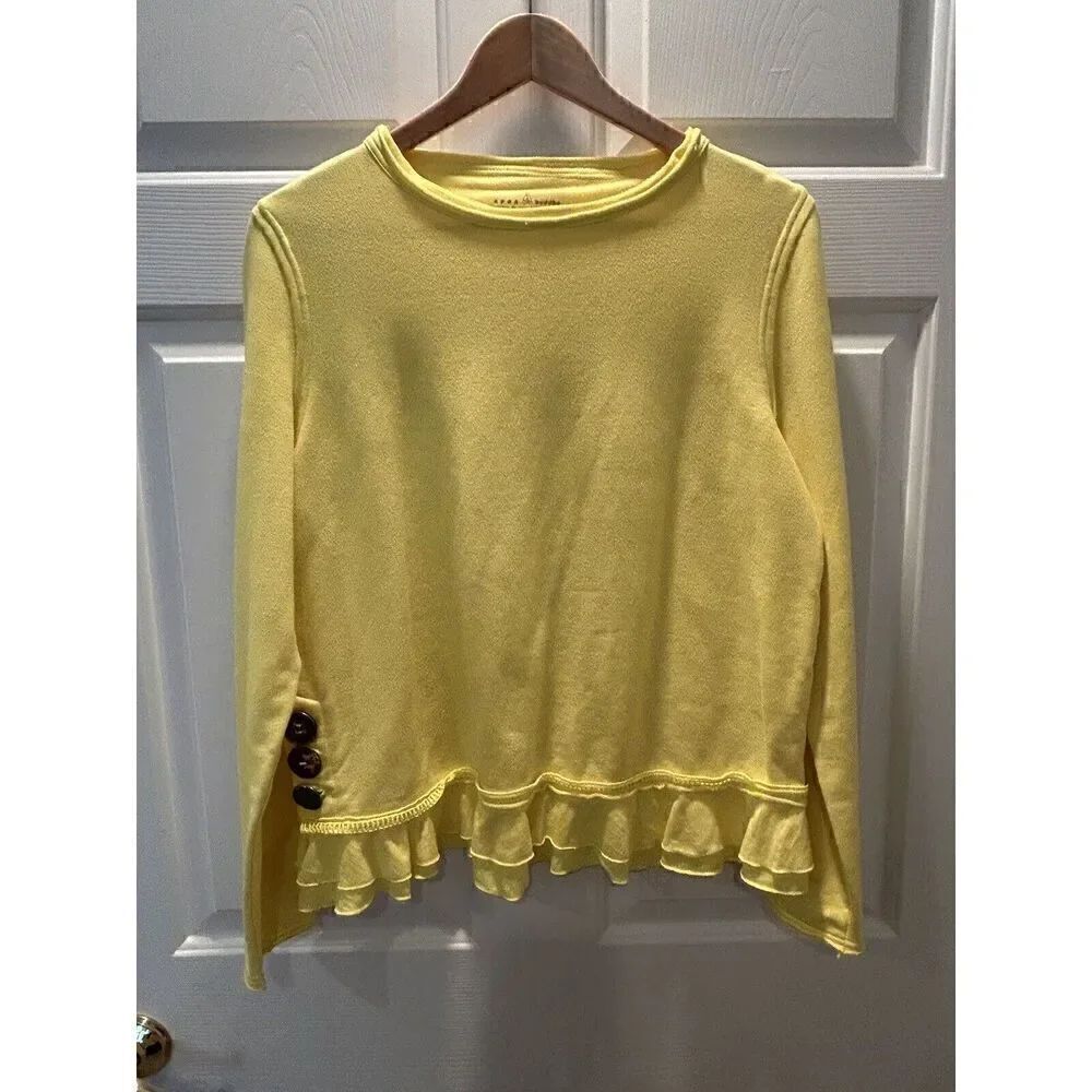Neon Buddah Cape Side Pullover Women Med Yellow Cotton Ruffle Button Sweatshirt